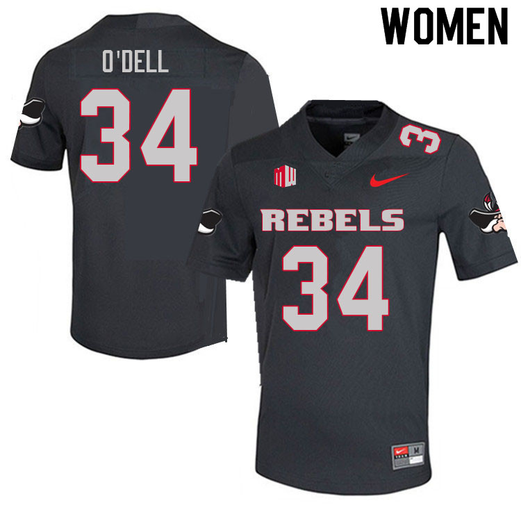 Women #34 Tyray O'Dell UNLV Rebels College Football Jerseys Sale-Charcoal